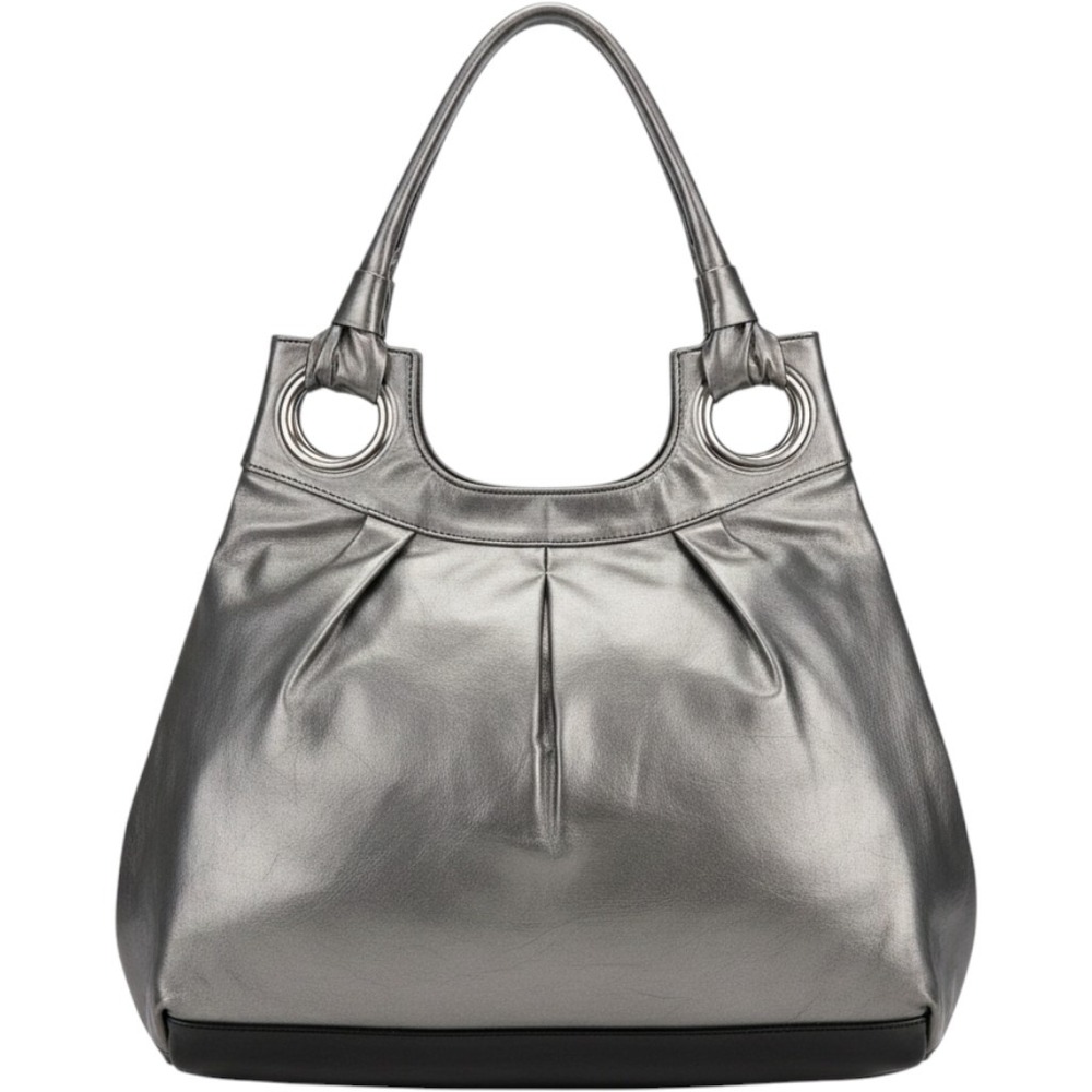 Attention Vintage‎ Metallic Pewter Hobo Shoulder Bag Pleated Slouchy Purse